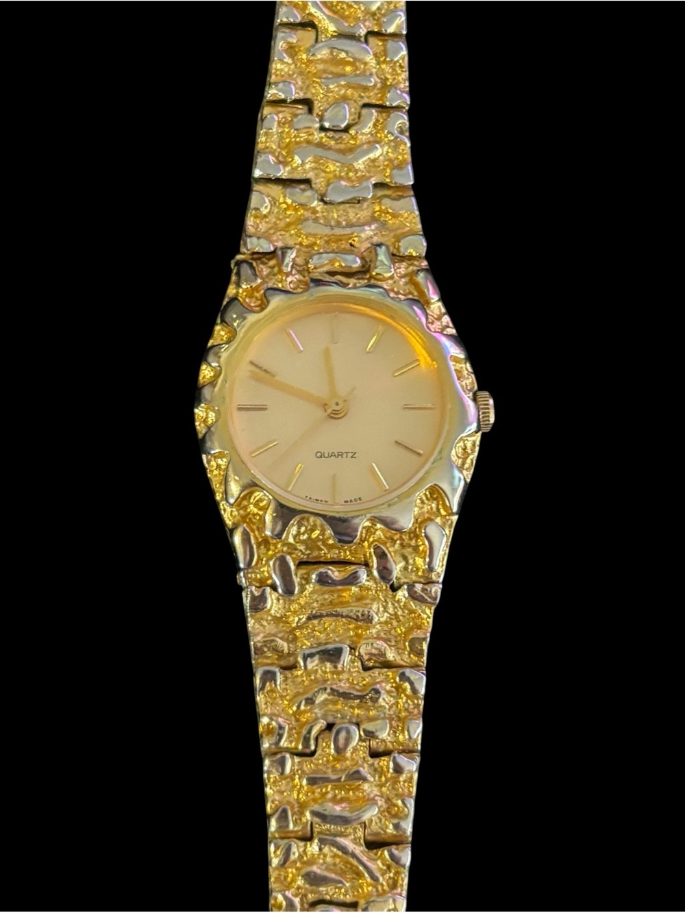 Vintage Nugget Style Gold-Tone Textured Women’s Quartz Watch